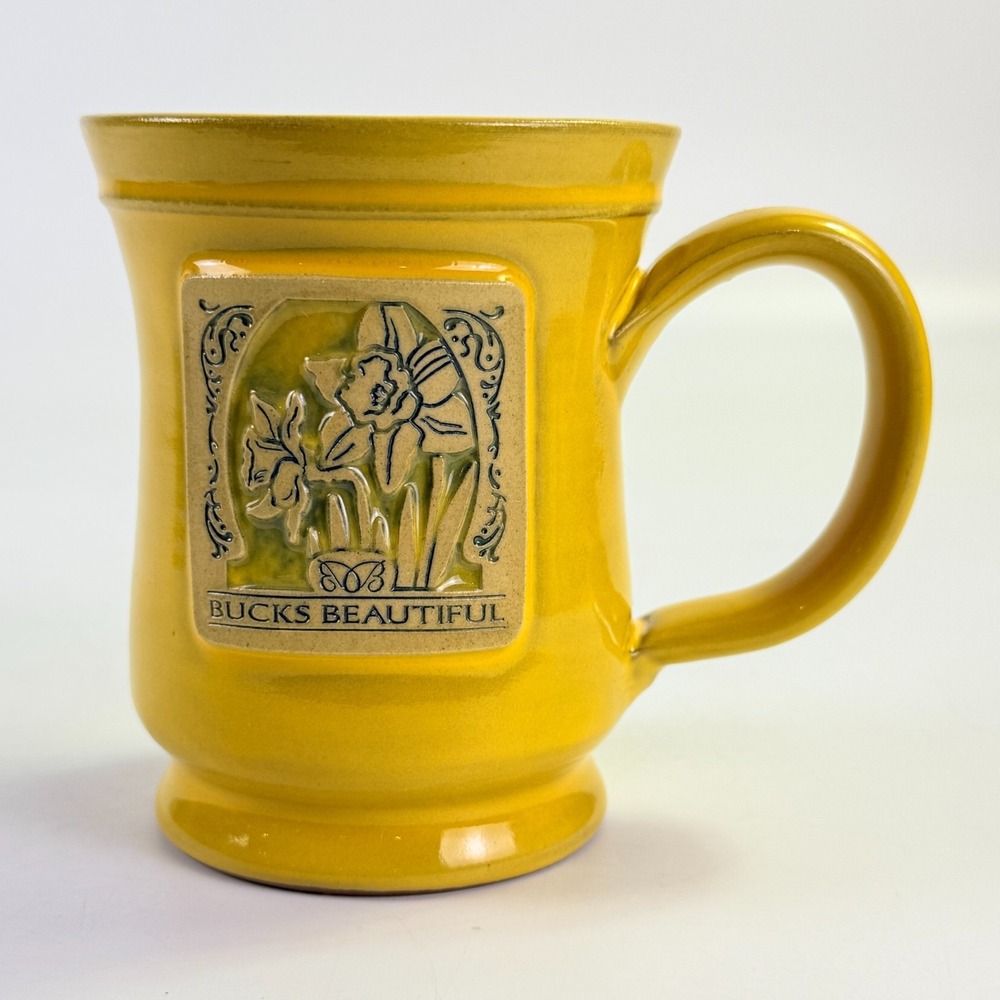 Deneen Pottery Bucks Beautiful Daffodil Coffee Mug Hand Thrown Yellow Stoneware